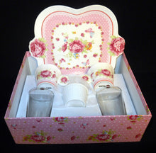 Lade das Bild in den Galerie-Viewer, 6er Set MOCCA KAFFEEGETRÄNKE SERVIER GESCHENKESET - Keramik / Steingut &amp; Hartglas, Flora Rosen Blumenblüten Tiere Schmetterlinge Abstrakt Linien Motiv Dekor (BC)
