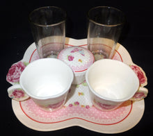 Lade das Bild in den Galerie-Viewer, 6er Set MOCCA KAFFEEGETRÄNKE SERVIER GESCHENKESET - Keramik / Steingut &amp; Hartglas, Flora Rosen Blumenblüten Tiere Schmetterlinge Abstrakt Linien Motiv Dekor (BC)
