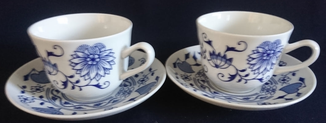 2er Set 2er ESPRESSO GEDECKE - Porzellan Inglazed, Traditionelles Zwiebelmuster Motiv Dekor