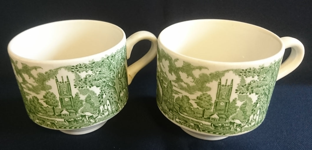 2er Set KAFFEETASSEN - Keramik / Steingut, Flora Natur Landschaft Haus Häuser Baum Bäume Motiv Dekor