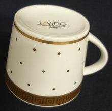 Lade das Bild in den Galerie-Viewer, 2er Set 2er KAFFEEGEDECKE - Porzellan, Goldrand Breite Streifen Vierecke Quadrate Schachbrett Punkte Motiv Dekor
