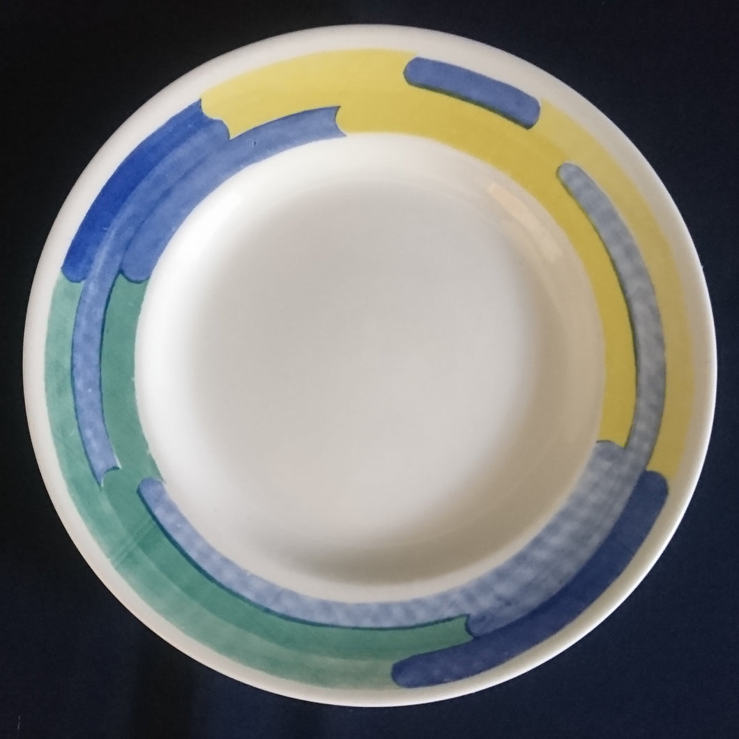 DESSERTTELLER - Keramik / Steingut, Regenbogen Farben Balken Dekor Rand