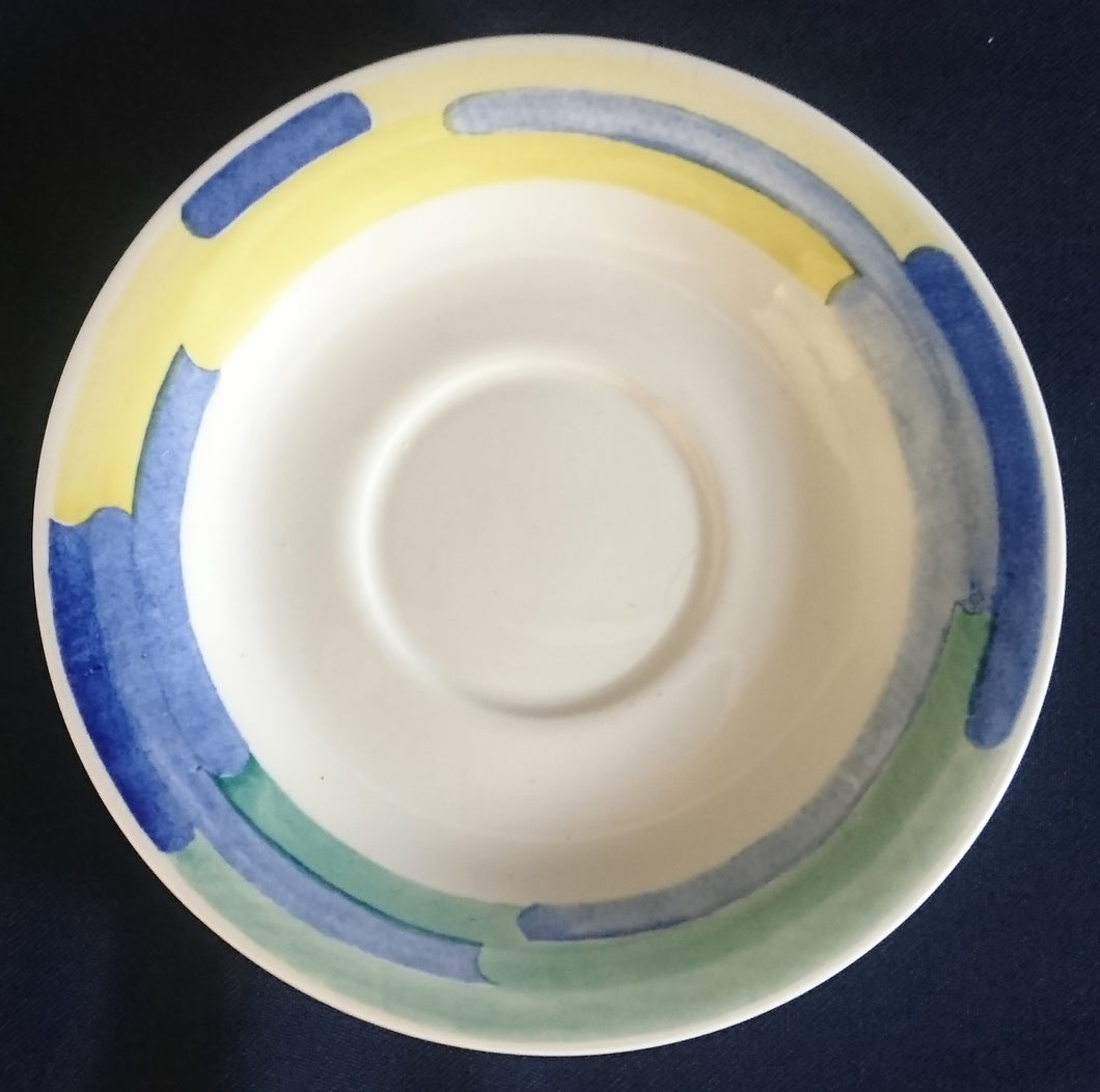 UNTERTASSE - Keramik / Steingut, Regenbogen Farben Balken Dekor Rand