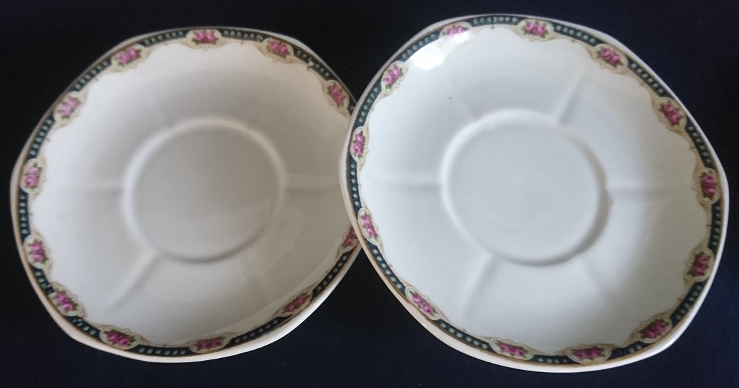 2er Set UNTERTASSEN - Porzellan, Goldrand Rosenblüten Bouquet Punkte Kreise Motiv Dekor