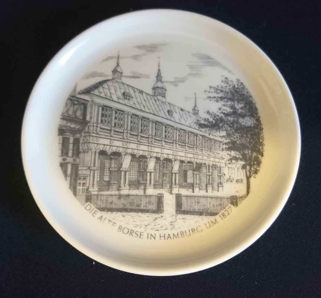 SAMMELTELLERCHEN UNTERSETZER - Porzellan, Die Alte Börse in Hamburg um 1827 Motiv Aufschrift Dekor