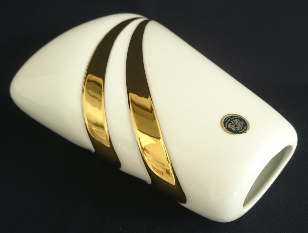 BLUMENVASE - Porzellan, Geschwungene Zweifaches Golddekor Motiv, Handarbeit