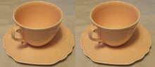 Lade das Bild in den Galerie-Viewer, 3er KAFFEEGEDECK &quot;Genevieve Lethu&quot; - Keramik / Steingut, Rosa Gesprenkeltes Punkte Rand Linien Abstrakt Motiv Dekor
