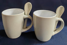 Lade das Bild in den Galerie-Viewer, 2er Set ESPRESSO~ KAFFEETASSE &amp; LÖFFEL - Keramik / Steingut, Moderne Einfärbige Form Dekor (Grau)
