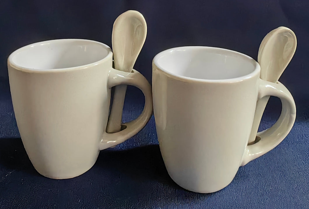 2er Set ESPRESSO~ KAFFEETASSE & LÖFFEL - Keramik / Steingut, Moderne Einfärbige Form Dekor (Grau)