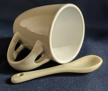 Lade das Bild in den Galerie-Viewer, ESPRESSO~ KAFFEETASSE &amp; LÖFFEL - Keramik / Steingut, Moderne Einfärbige Form Dekor (Grau)
