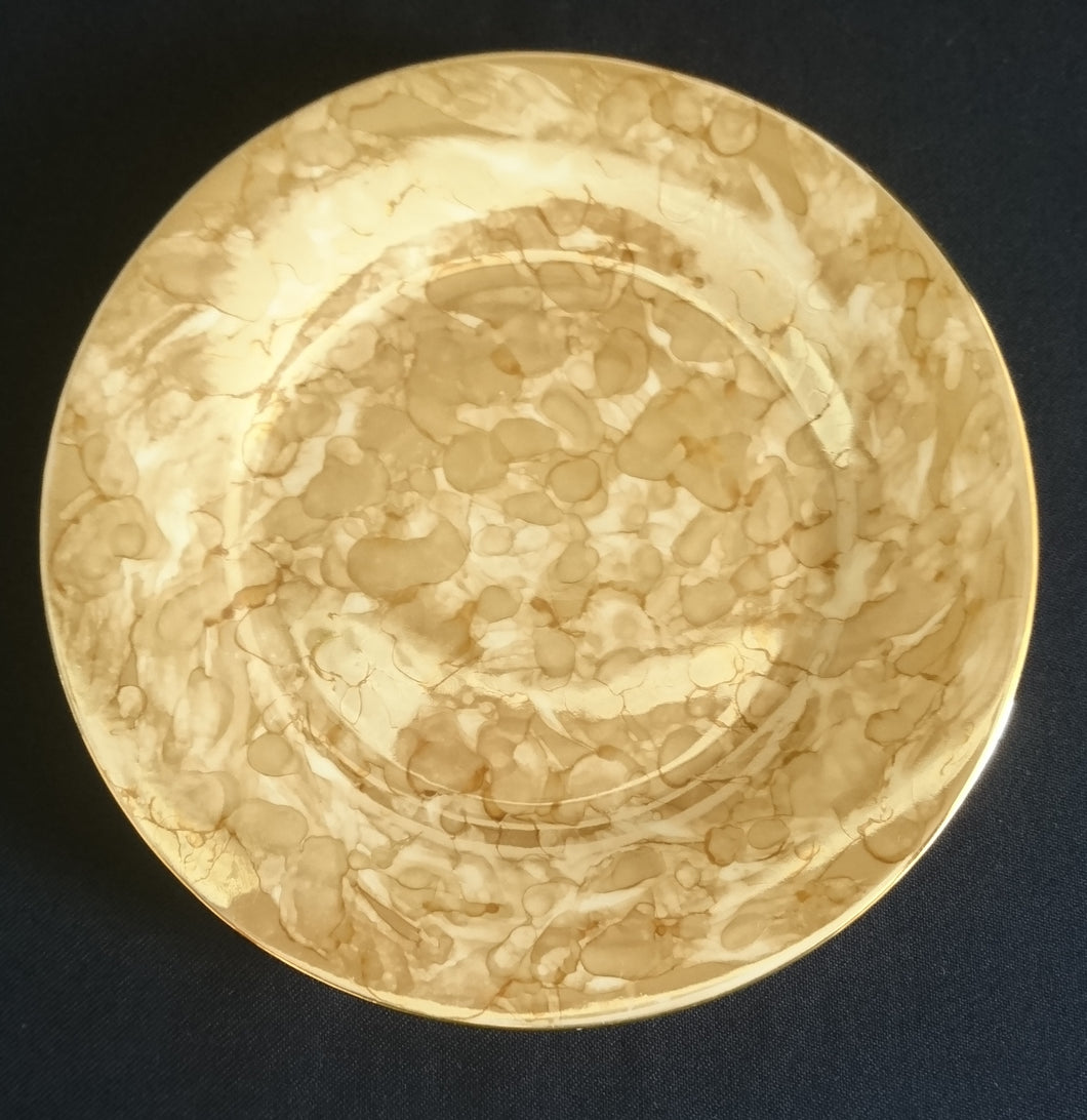 DESSERTTELLER - Porzellan, Goldrand Perlmut Abstrakt Batik Motiv Dekor