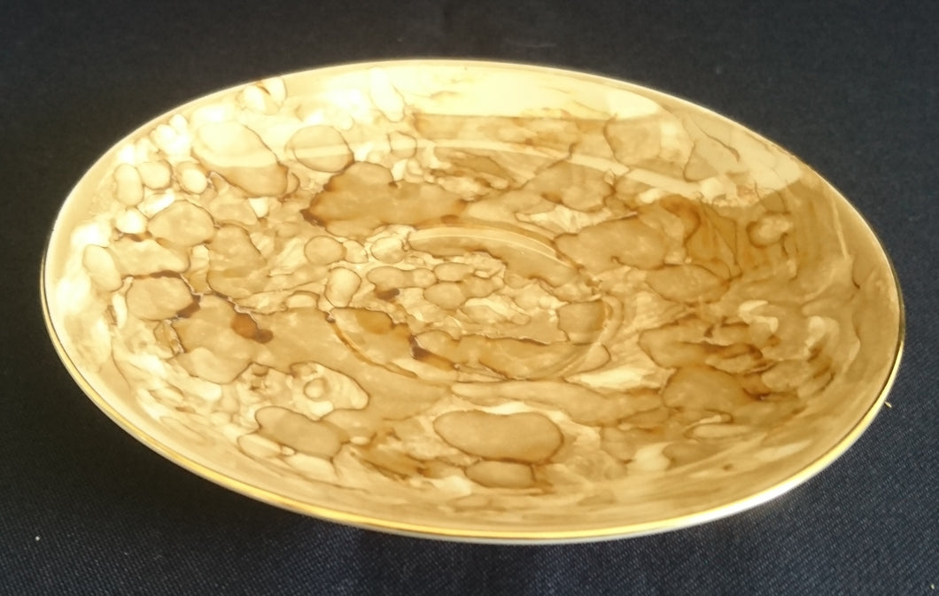 UNTERTASSE - Porzellan, Goldrand Perlmut Abstrakt Batik Motiv Dekor