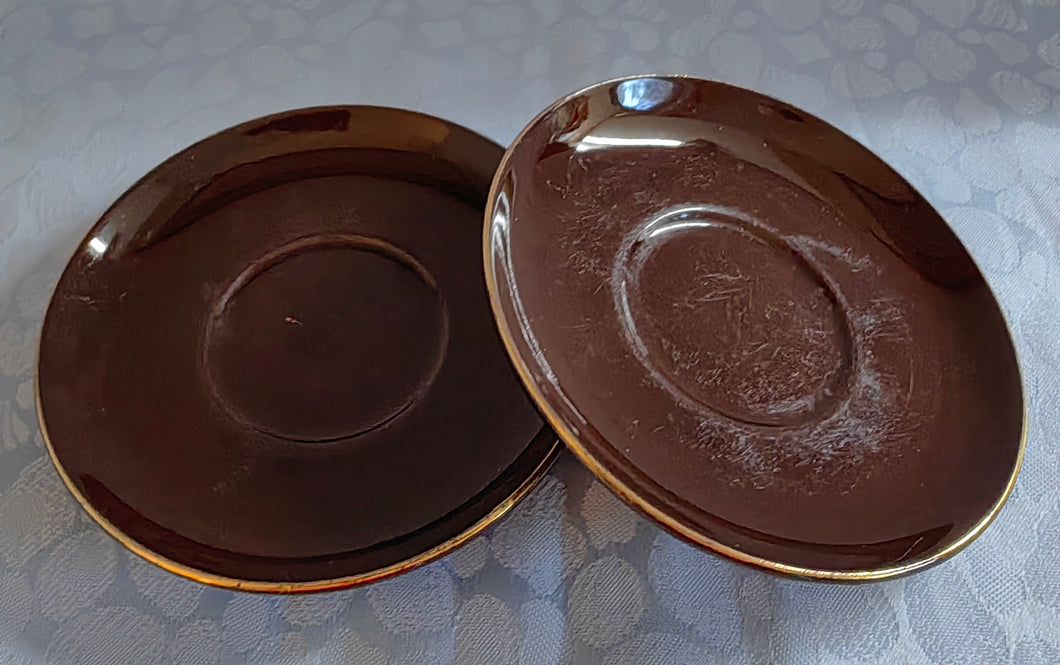 2er Set ESPRESSO UNTERTASSEN - Porzellan, Goldrand Ländlicher Garten Stil Motiv Dekor
