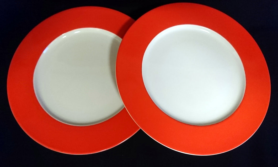 2er Set SPEISETELLER - Porzellan, Breiter Farbiger Rand Motiv Dekor (BC)