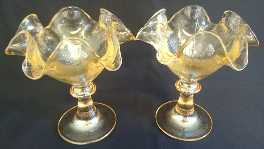 2er Set EISBECHER - Hartglas, Linien Geriffelte Blütenform Relief Form Motiv Dekor