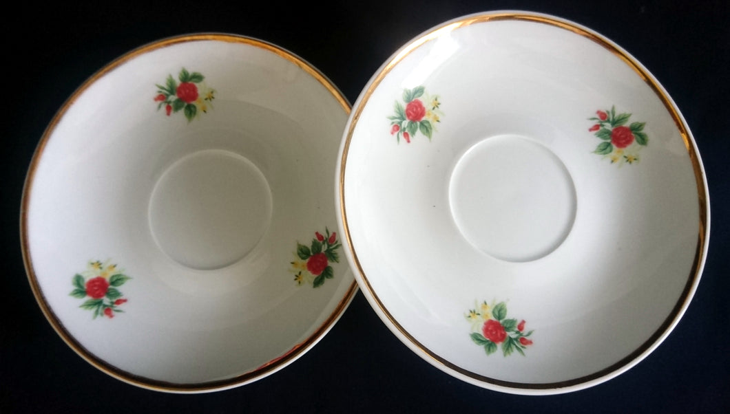2er Set UNTERTASSEN - Porzellan, Goldrand Flora Rosenblüten Blumenstrauß Motiv Dekor