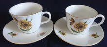 Lade das Bild in den Galerie-Viewer, 2er Set 2er KAFFEEGEDECKE - Porzellan, Goldrand Flora Sonnenblumen Blüten Natur Motiv Dekor
