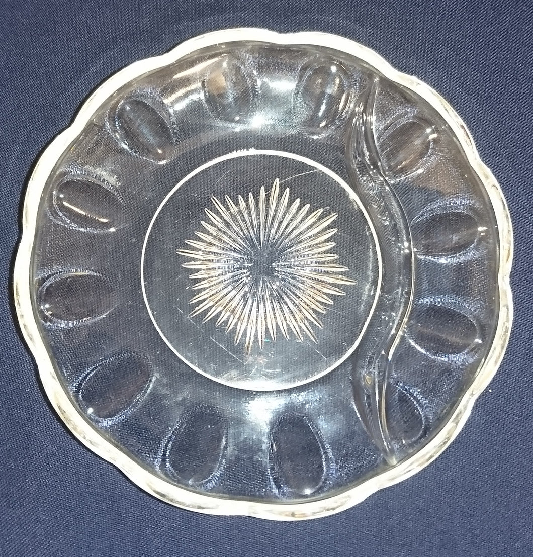 DESSERTSCHALE (2 Kammer) - Hartglas, Sonnenstern Innerer Linien Relief Ovale Kreise Motiv Dekor