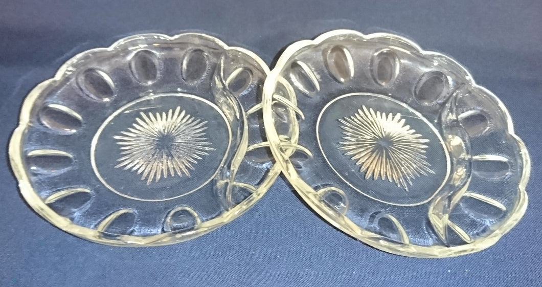 2er Set DESSERTSCHALEN (2 Kammer) - Hartglas, Sonnenstern Innerer Linien Relief Ovale Kreise Motiv Dekor