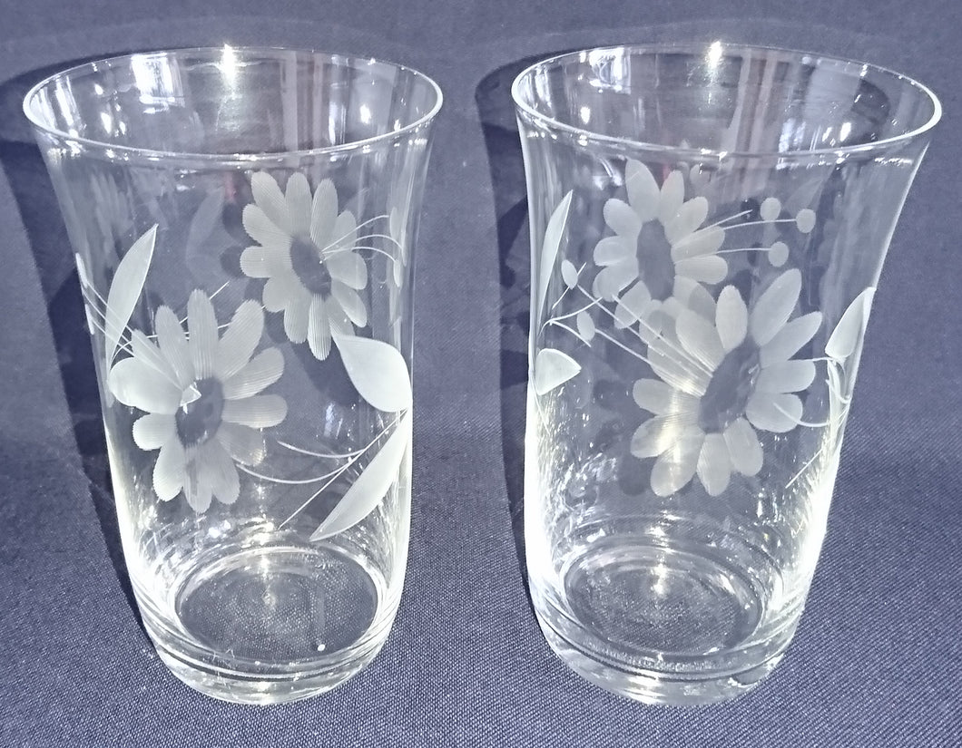 2er Set GETRÄNKEGLÄSER - Hartglas, Geschliffen Flora Blumenblüten Blatt Blätter Pflanzen Motiv Dekor