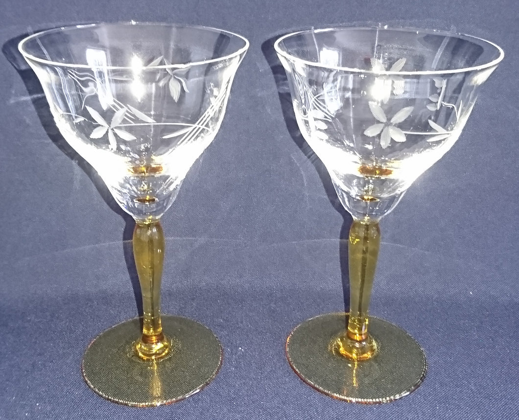 2er Set WEIßWEIN~ GETRÄNKEGLÄSER - Hartglas, Geschliffen Flora Abstrakt Blumenblüten Pflanzen Motiv Dekor