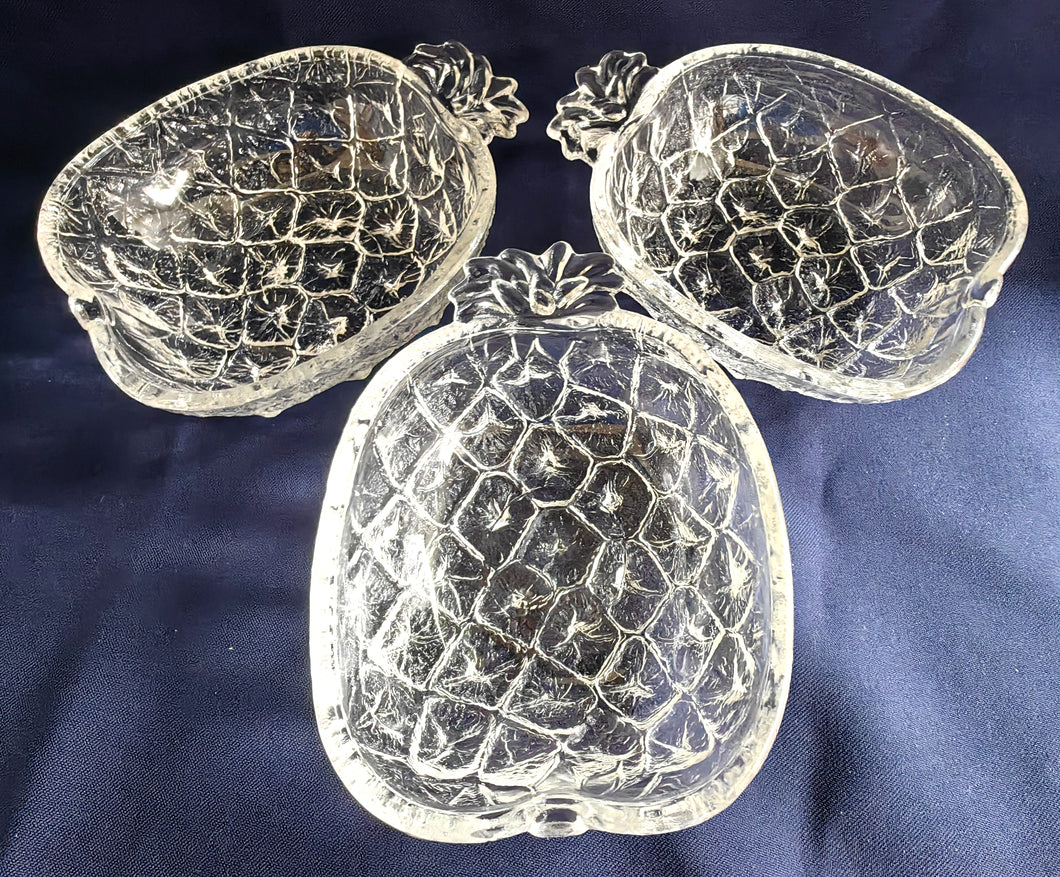 3er Set DESSERTSCHALEN - Hartglas, Ananas Obst Frucht Form Relief Motiv Dekor