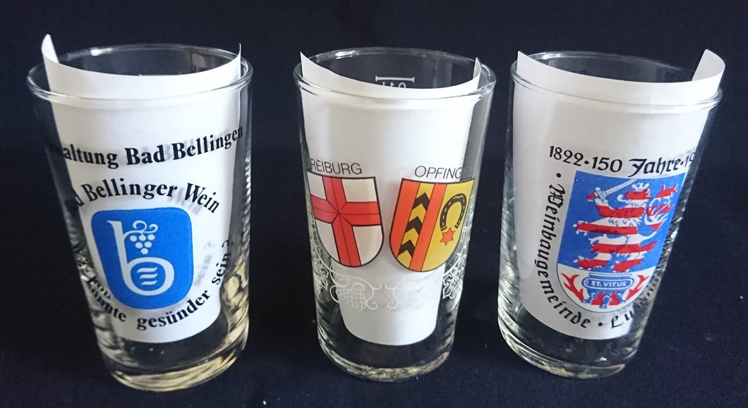 3er Set Schnaps~ Shotgläser - Hartglas, Wappen Stadt Ort Aufschrift Motiv Dekor