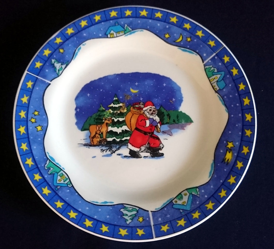 DESSERTTELLER - Porzellan, Rentier Weihnachtsmann Stern Mond Tannenbaum Bäume Motiv Dekor (BC)