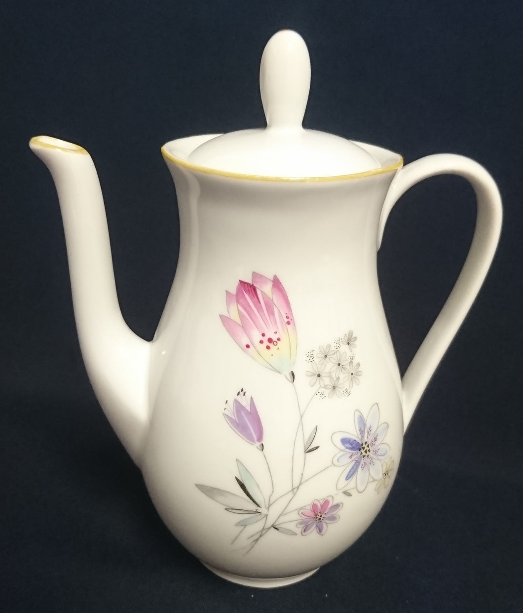 MOCCA KAFFEEKANNE MIT DECKEL - Porzellan, Flora Blumenblüten Pflanzen Blatt Blätter Motiv Dekor (BC)