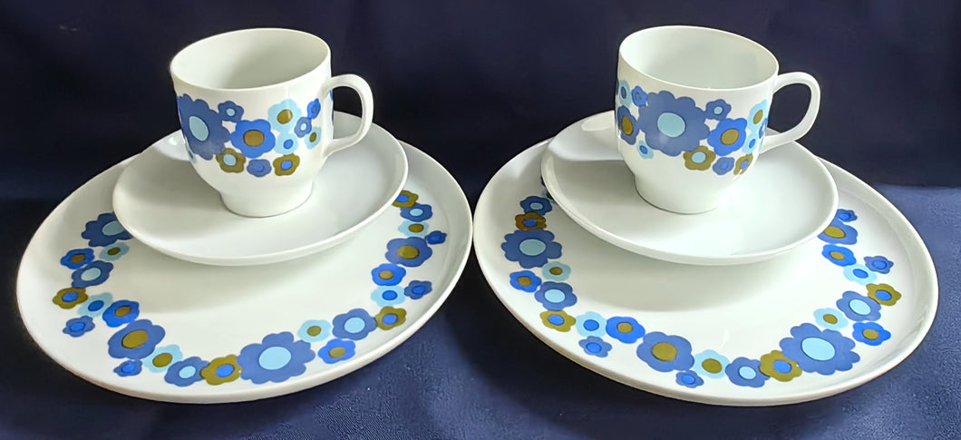 2er Set 3er MOCCA~ KAFFEEGEDECKE - Porzellan, Flora Blumenblüten Pflanzen Motiv Dekor
