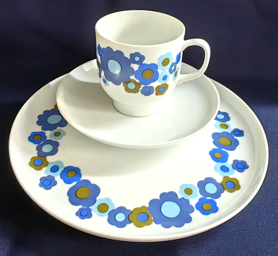 3er MOCCA~ KAFFEEGEDECK - Porzellan, Flora Blumenblüten Pflanzen Motiv Dekor