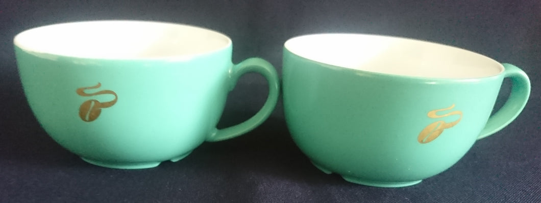 2er Set CAPPUCCINO~ KAFFEETASSEN - Porzellan, Goldene Tchibo Kaffeebohne Motiv Dekor