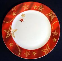 Lade das Bild in den Galerie-Viewer, DESSERTTELLER &quot;Flirt&quot; &quot;Gold Stern&quot; - Porzellan, Advent Weihnachtssterne Breiter Motiv Dekorrand (BC)
