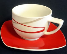Lade das Bild in den Galerie-Viewer, 2er Set 3er KAFFEEGEDECK &quot;Novel&quot; - Porzellan, Geometrisches Linien Striche Abstrakt Breiter Rand Motiv Quadratische Form Motiv Dekor
