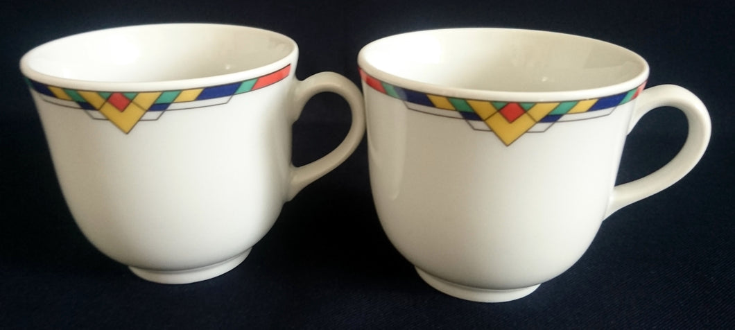 2er Set KAFFEETASSEN - Porzellan, Abstrakt Geometrisches Dreieck Karo Motiv Dekor