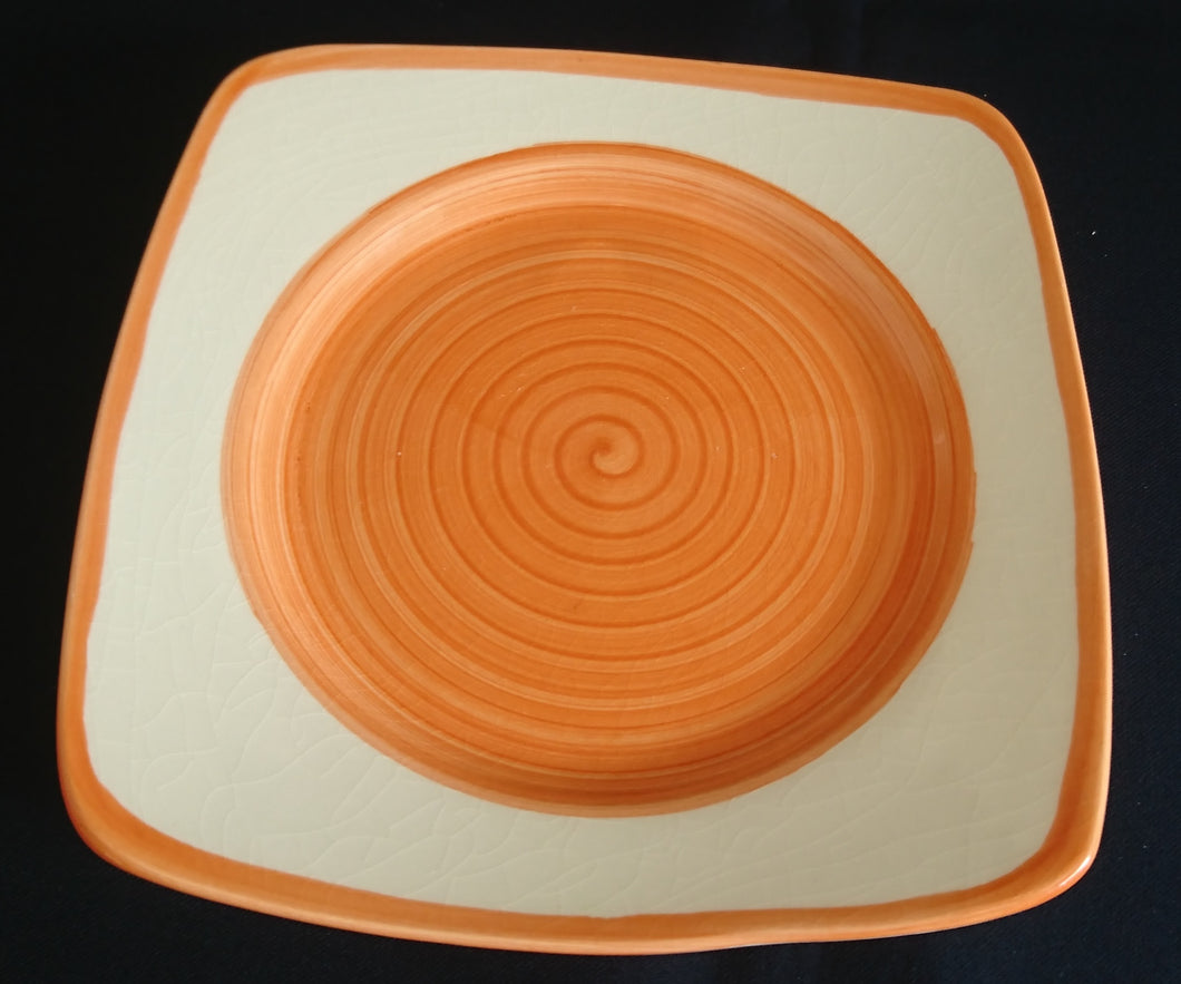 DESSERTTELLER - Keramik / Steingut, Wirbel Kreise Spirale Rand Motiv Dekor (BC)