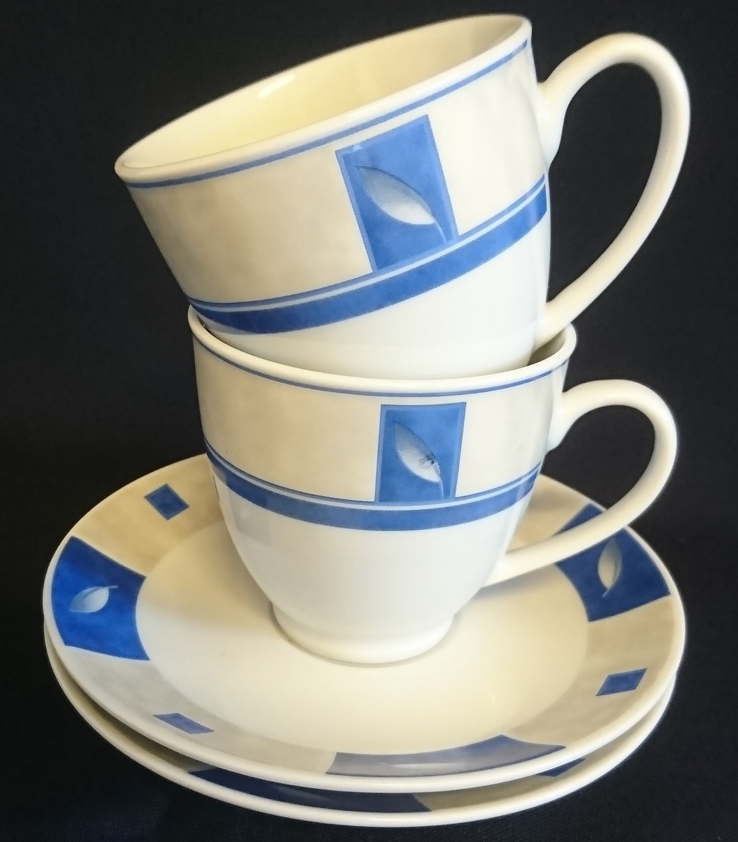 2er Set 2er KAFFEEGEDECKE - Porzellan, Flora Blatt Blätter Abstrakt Viereck Motiv Dekor