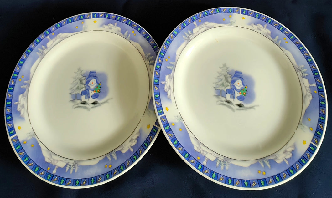 2er Set DESSERTTELLER - Porzellan, Advent Weihnachten Winter Schnee Baum Bäume Rand Symbole Motiv Dekor