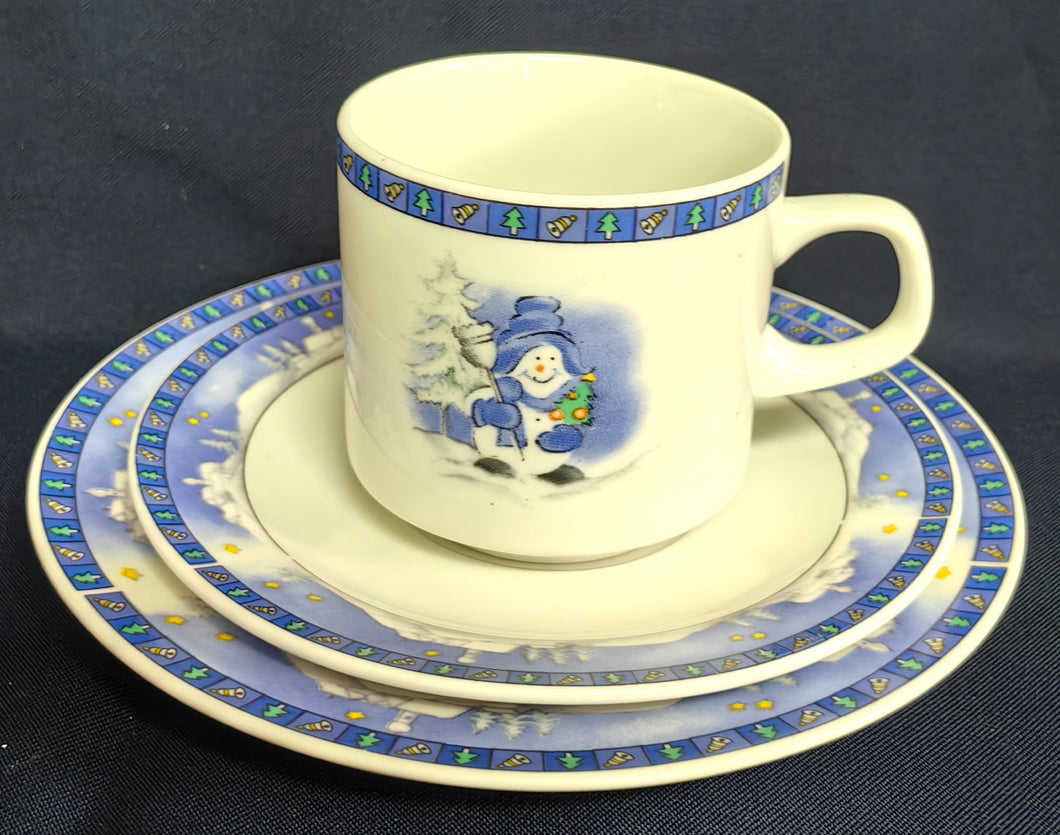 3er KAFFEEGEDECK - Porzellan, Advent Weihnachten Winter Schnee Baum Bäume Rand Symbole Motiv Dekor