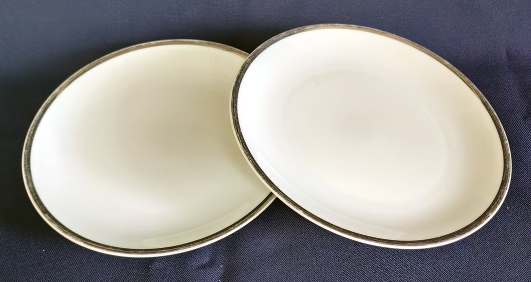 2er Set DESSERTTELLER - Porzellan, Breiter Platin Linien Dekorrand Motiv