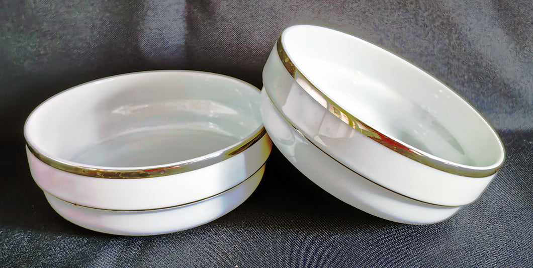 2er Set SALAT~ SERVIERSCHALEN - Porzellan, Breiter Platin Linien Dekorrand Motiv