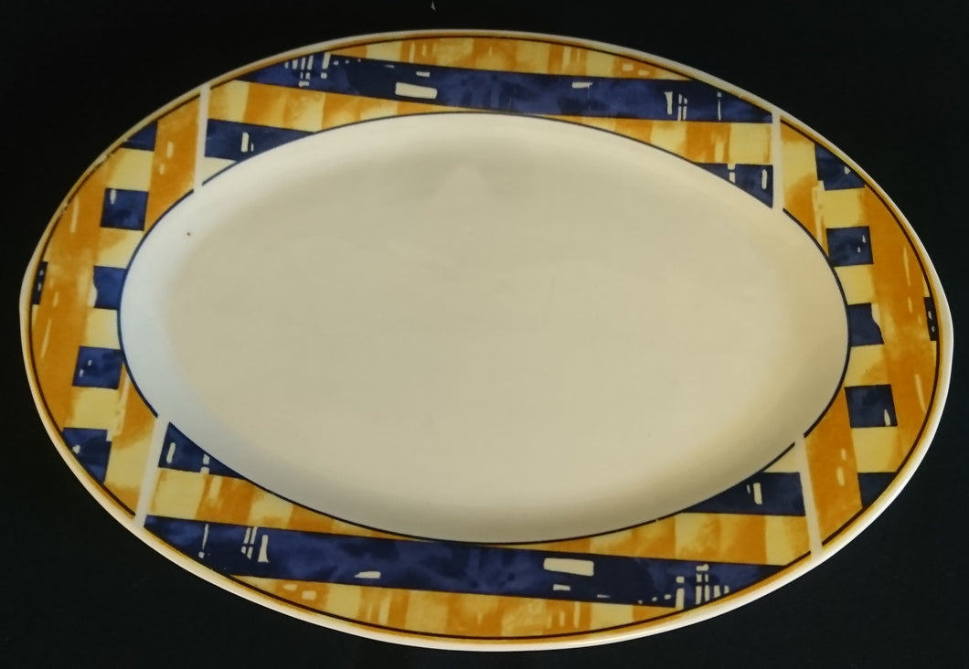 FLEISCH~ SERVIERPLATTE - Porzellan, Abstrakt Geometrisch Symbole Quadrat Viereck Balken Motiv Dekor