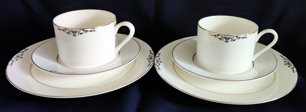 2er Set 3er KAFFEEGEDECKE - Porzellan, Abstrakt Geometrisch Zeichen Symbole Linien Rand Motiv Dekor