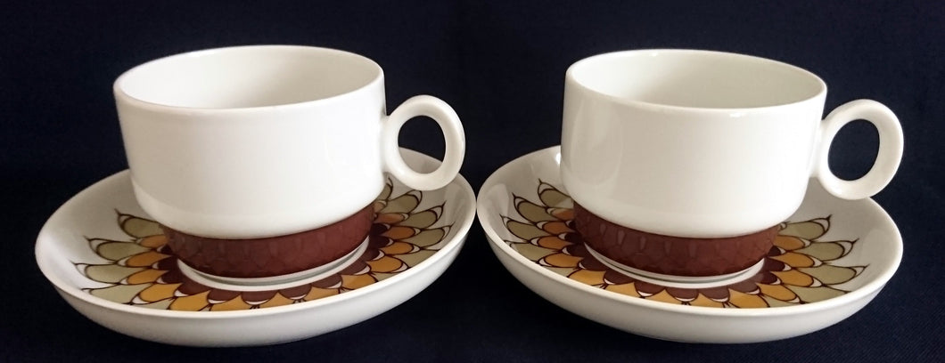 2er Set 2er KAFFEEGEDECKE - Porzellan, Geometrisches Abstraktes Wellen Zeichen Streifen Balken Motiv Dekor