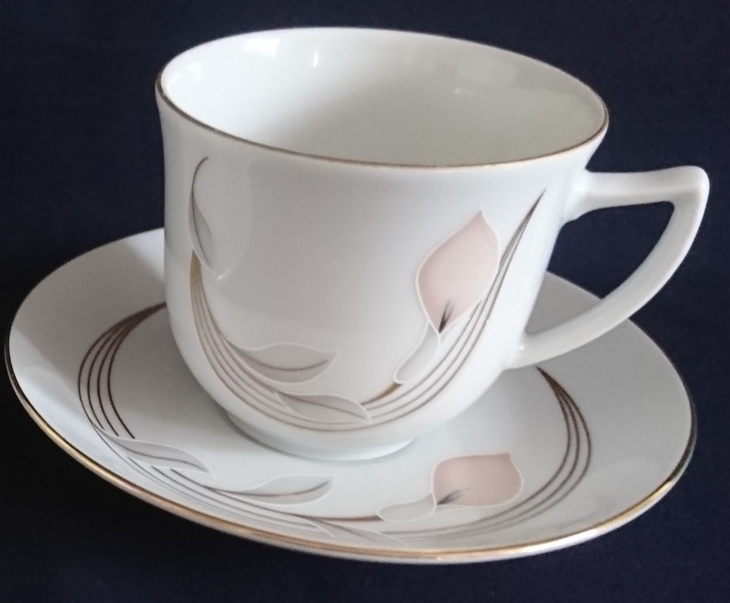 2er KAFFEEGEDECK - Porzellan, Goldrand Flora Blumenblüte Relief Motiv Dekor