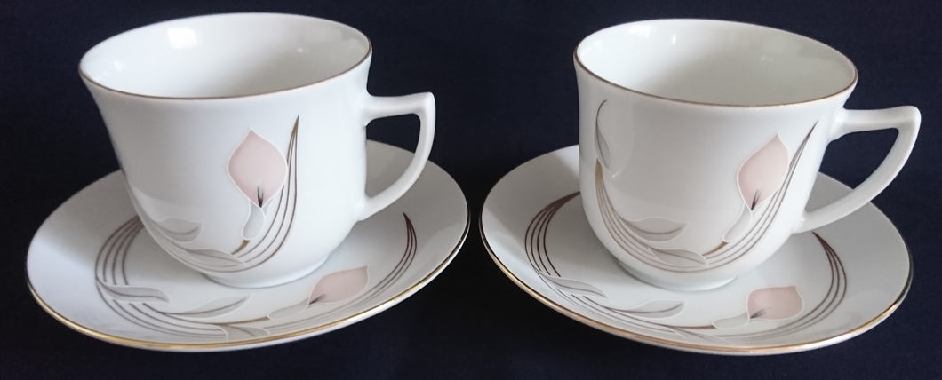 2er Set 2er KAFFEEGEDECKE - Porzellan, Goldrand Flora Blumenblüte Relief Motiv Dekor