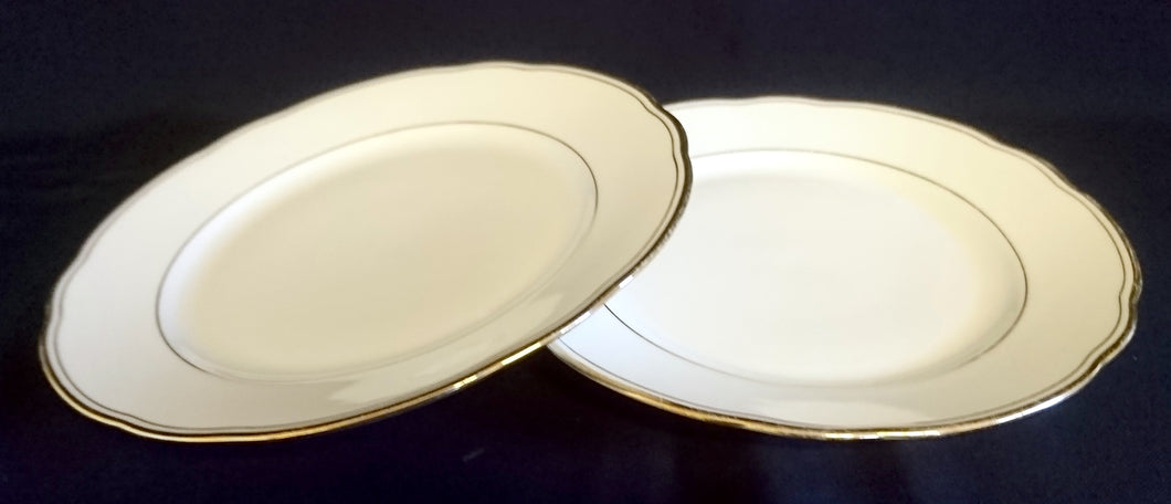 2er Set DESSERTTELLER - Porzellan, Goldrand Außen & Innen Gewölbter Relief Rand Motiv Dekor