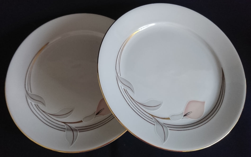2er Set DESSERTTELLER - Porzellan, Goldrand Flora Blumenblüte Relief Motiv Dekor