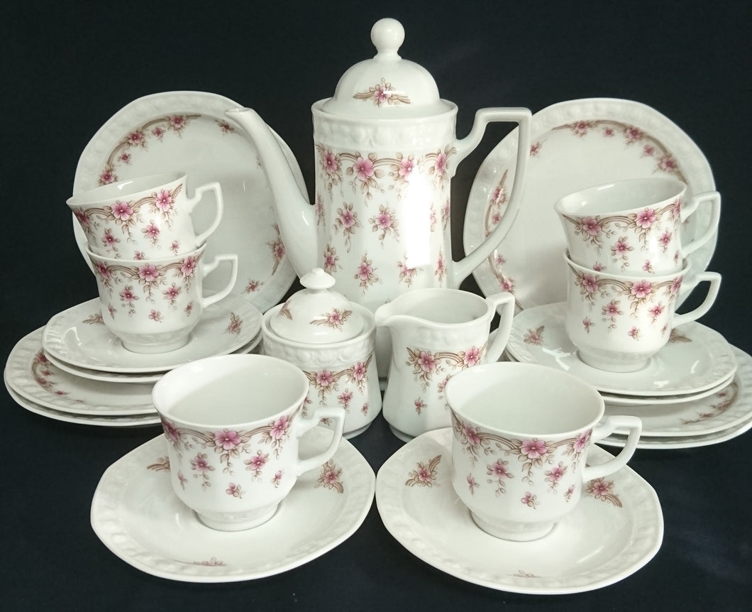 23 Teiliges KAFFEESERVICE - Porzellan, Flora Blumenblüten Pflanzen Relief Motiv Dekor