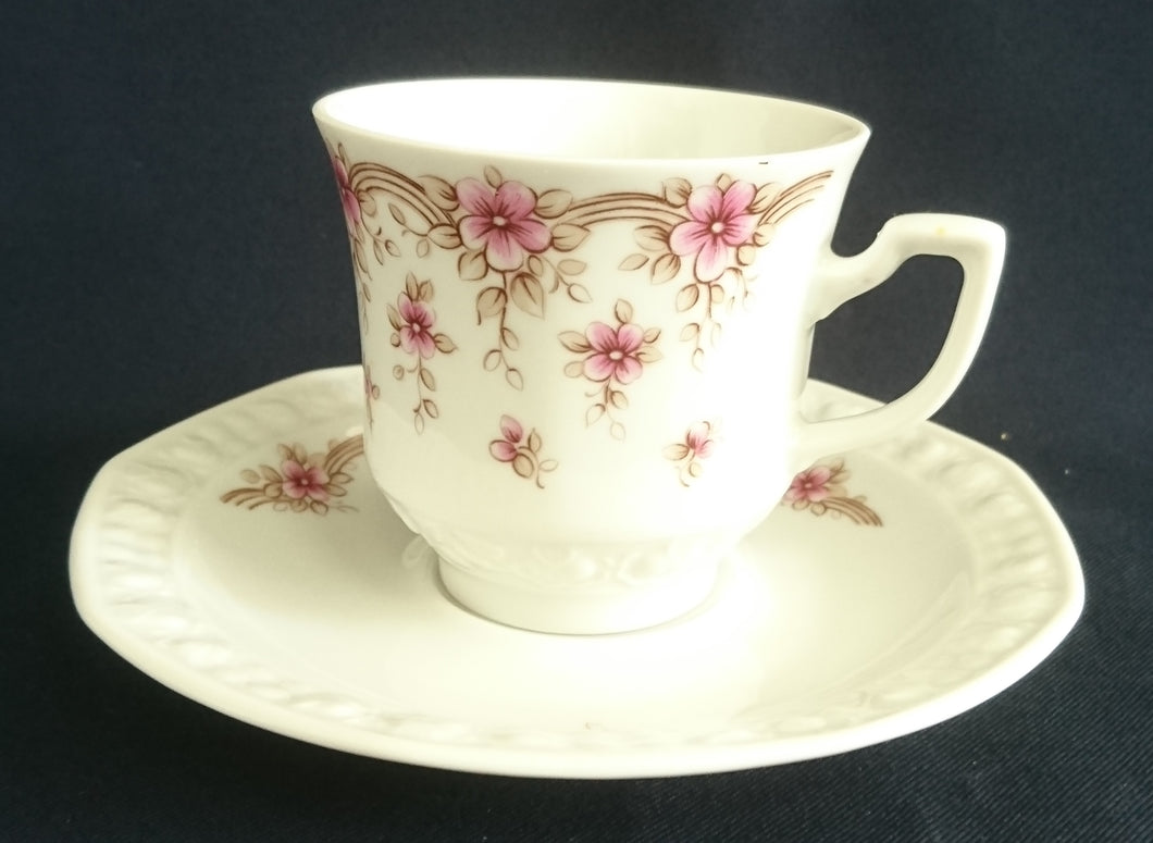 2er KAFFEEGEDECK - Porzellan, Flora Blumenblüten Pflanzen Relief Motiv Dekor